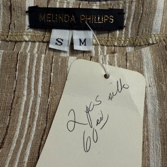 Vtg Melinda Phillips S/M Beige 100% Silk  Asymmetrical Striped Two-Piece Outfit - Picture 11 of 11